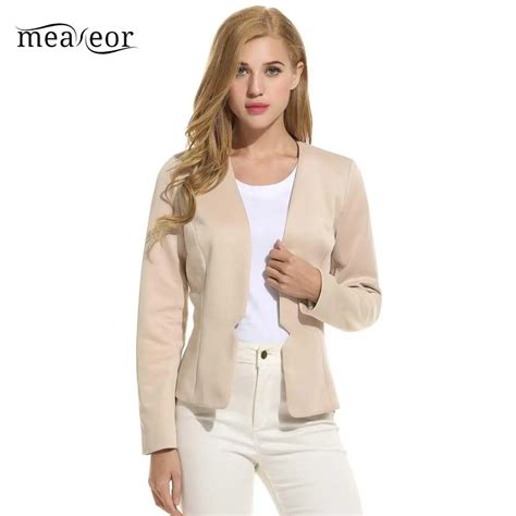 Meaneor New Fashion Suits Collarless Long Sleeve Women Blazers Outwear