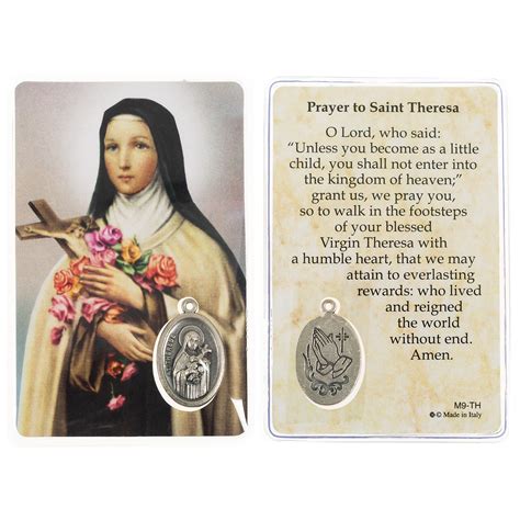 Laminated St Therese Theresa Prayer Card With Medal The Catholic