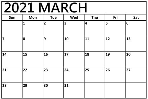 Free Calendar 2021 March Printable Notes Template One Platform For
