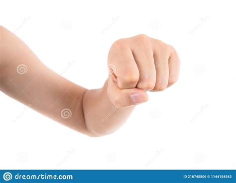 A Hand Gesture Of Punching In Front Of White Background Stock Photo