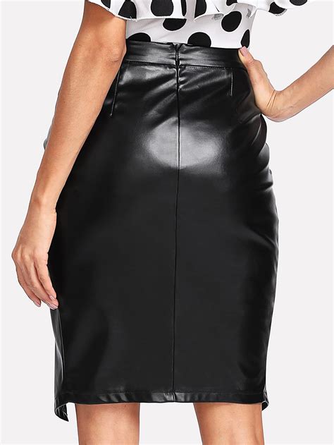 Overlap Pu Leather Skirt Sheinsheinside