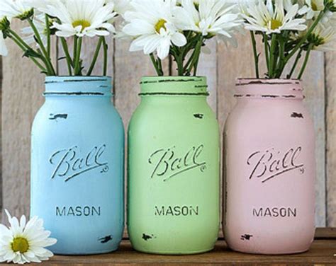 Shabby Set Annie Sloan Chalk Paint Mason Jar Vases Etsy Distressed