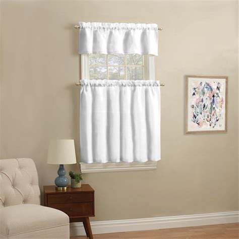 Mainstays Solid Kitchen Window Curtain Tier And Valance Set 56 X 36