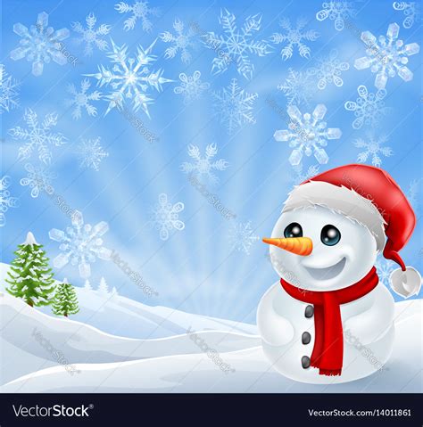 Christmas Snowman In Snowy Scene Royalty Free Vector Image