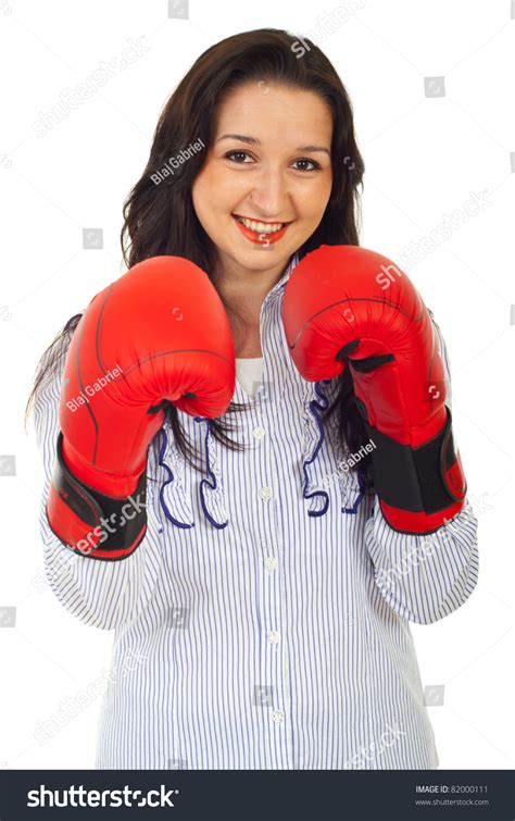 Beauty Corporate Woman Wearing Boxing Gloves Stock Photo 82000111