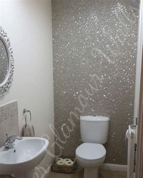 Glittery walls have never looked so good. Silver glamour range glitter wallcovering used in this WC ...