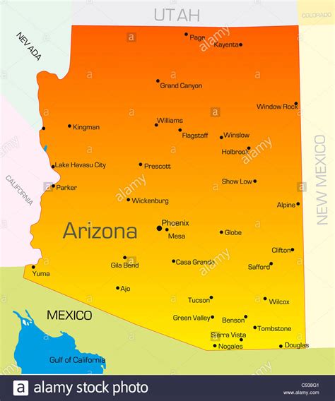 State capital of arizona is the only state capital with a population of more than one million residents. Vector color map of Arizona state. Usa Stock Photo ...