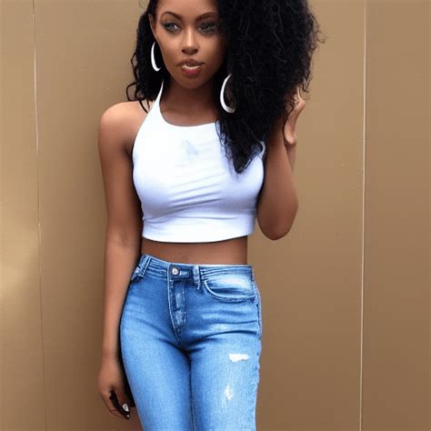 Sexy African American Women In Jeans And A White Crop Top With Long Hair · Creative Fabrica