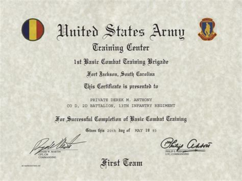 Army Basic Combat Training Certs