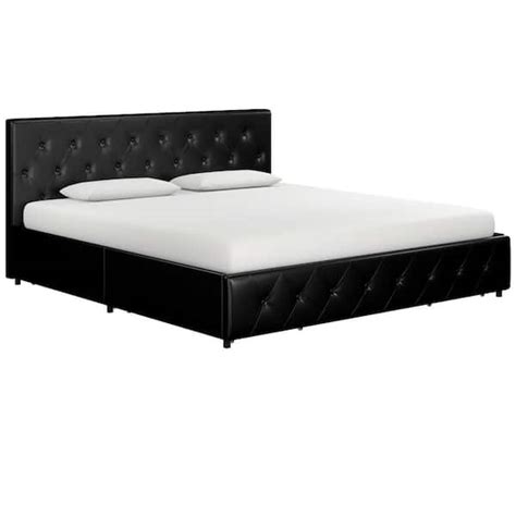 Dhp Dean Black Faux Leather Upholstered King Bed With Storage De19014