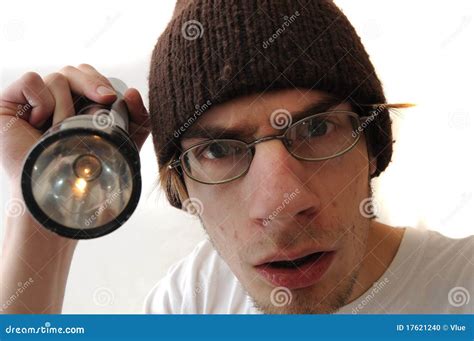 Young Man Holding Flash Light Stock Photo Image 17621240