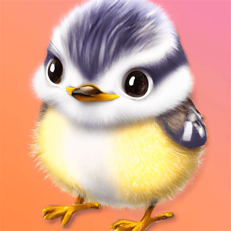 Happy Fluffy Chirping Baby Chickadee With Dreamy Chibi Eyes · Creative
