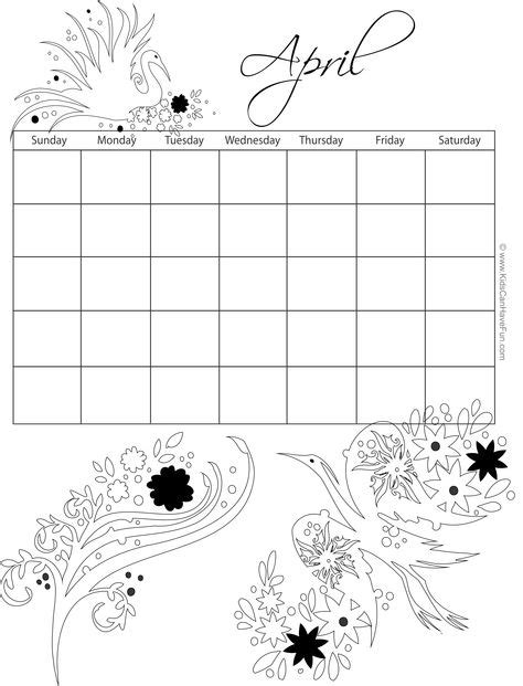 24 Best Printable Calendars Monthly Calendar Template Coloring