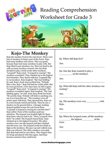 Reading Worksheets For 3rd Graders Free Printable