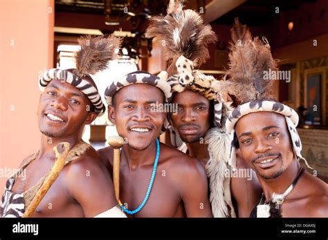 Zambia People Four African Men From The Ngoni Tribe Zambia In Traditional Dress Zambia