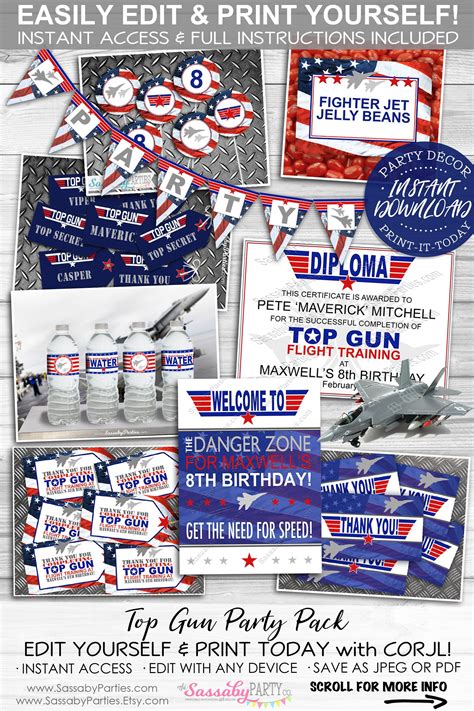 Top Gun Party Pack Instant Download Birthday Decorations Etsy