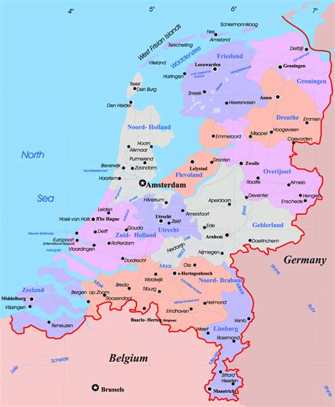 large administrative map of netherlands with major cities maps of all countries
