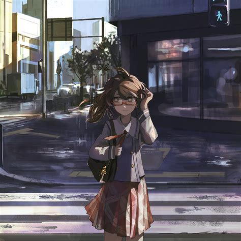 2048x2048 Anime Girl Crossing The Street Ipad Air Hd 4k Wallpapers