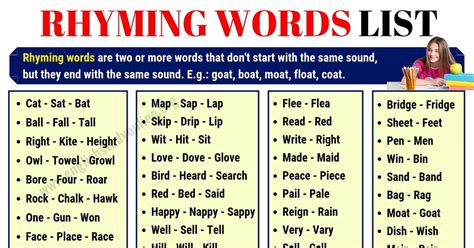 Words That Rhyme A Huge List Of 2500 Incredible Rhyming Words