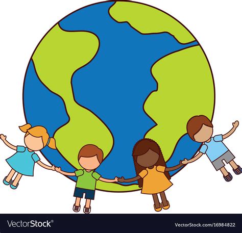 Children Holding Hands Around World Royalty Free Vector