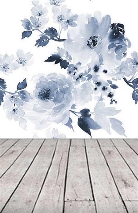 Blue And White Floral Wallpaper Blue Wall Mural Remove Etsy Blue