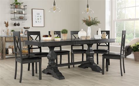 Many traditional and antique dining room tables more than 200 cm have drop leaf extensions that instantly provide extra dining space. Cavendish Grey Wood Extending Dining Table with 8 Kendal Chairs (Black Leather Seat Pad ...
