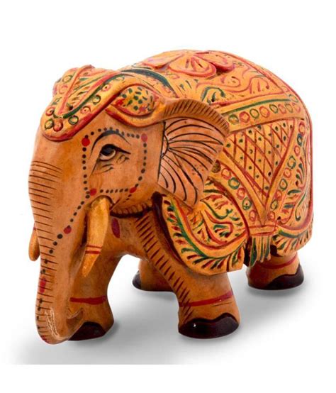 Little India Wooden Hand Carved Painted Elephant Handicraft 153: Buy 