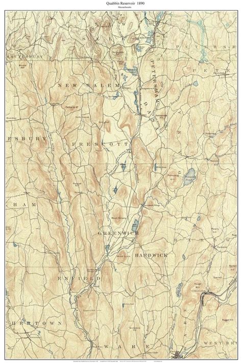 Quabbin Reservoir 1890 Usgs Old Topographic Map Before The