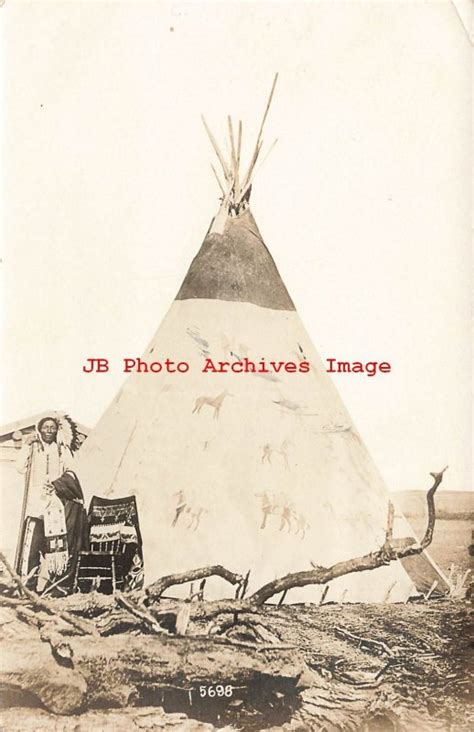 Native American Sioux Indian Rppc Man Standing By Tee Pee Rosebud Sd United States South