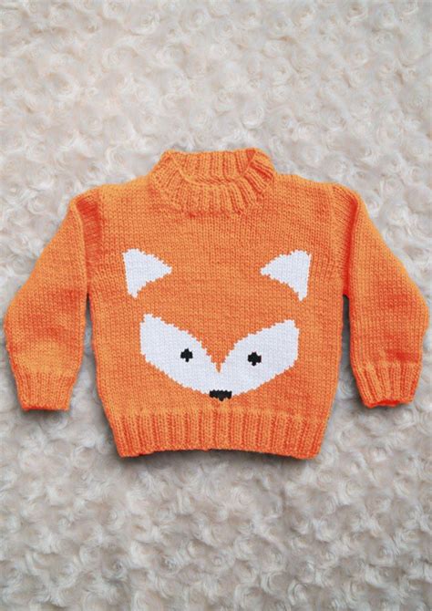Intarsia Fox Face Chart Childrens Sweater Knitting Pattern By