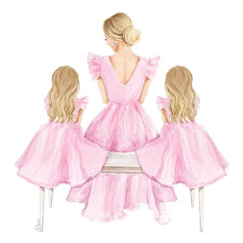 Mother And Two Daughters Illustration Blonde Mommy And Me Mother
