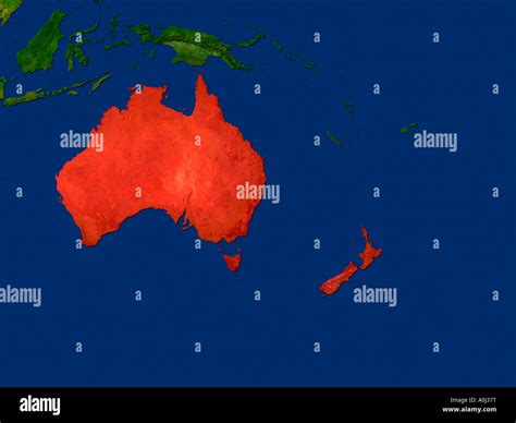Highlighted Satellite Image Of Australia And New Zealand Stock Photo