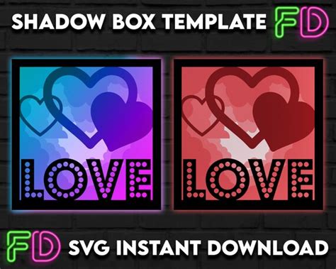 Love Shadow Light Box Template SVG. Shadow Light Box Cricut | Etsy