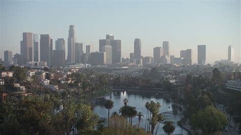 5k Stock Footage Aerial Video Of Downtown Los Angeles Skyline Seen
