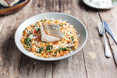 Spinach And Tomato Risotto With Crispy Pan Fried Fish Riverford