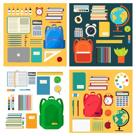 Collection Of Set School Supplies Back To School School Stationery