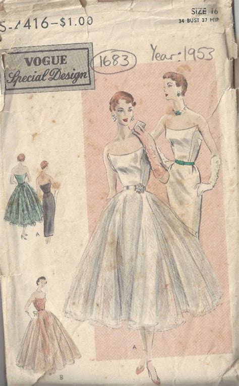 1953 Vintage Vogue Sewing Pattern B34 Dress And Tie On Skirt 1683