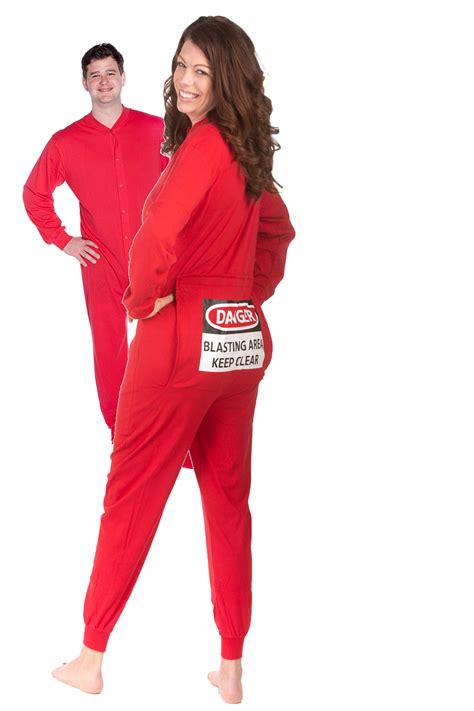 Buy Red Union Suit Men And Women Onesie Pajamas With Funny Butt Flap
