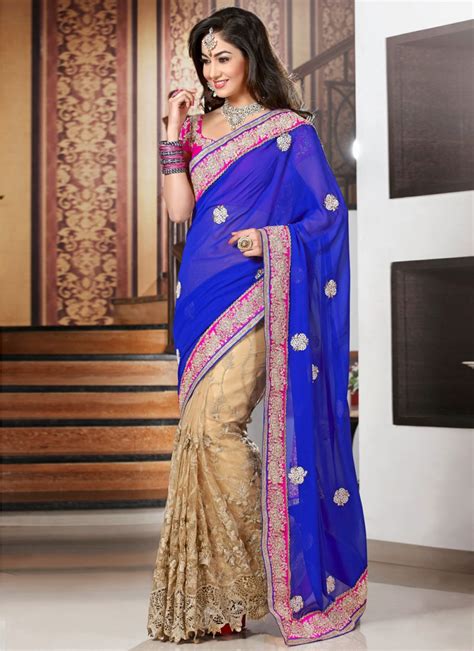 passion floral and lace work half n half party wear saree