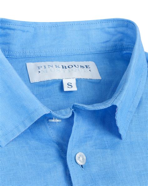 Mens Linen Shirt French Blue Pink House Mustique