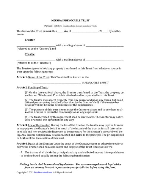 Download Nevada Irrevocable Living Trust Form Pdf Rtf Word