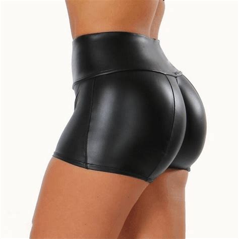 2020 Womens Faux Leather High Waist Shorts Sexy Costume Basic Pants Leggings Faux Leather Look