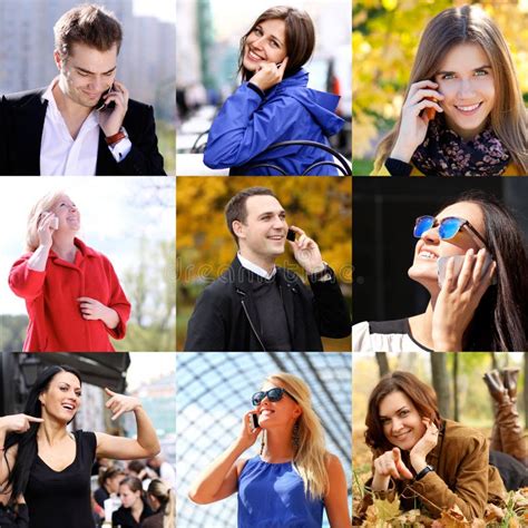 Connection Concept People With Mobile Phone Collage Stock Image
