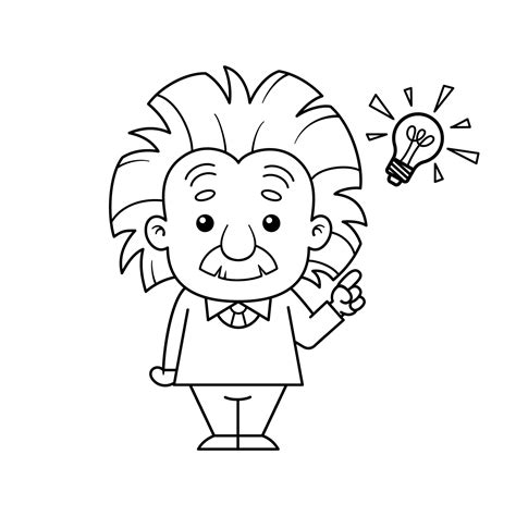 Black And White Albert Einstein Cartoon Character Has Idea 7642088