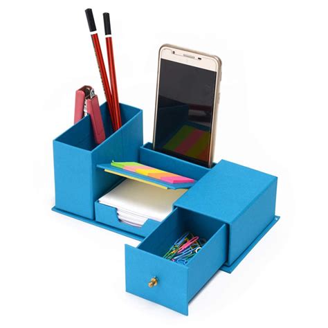 Blue Mobile And Pen Holder Desk Organizer Combo Mobile Holder And Square