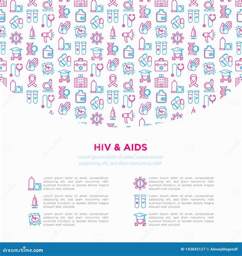 Hiv And Aids Concept With Thin Line Icons Stock Vector Illustration Of Internet Medicine