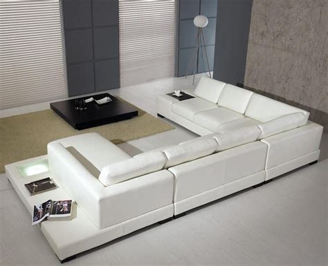 Modern White Bonded Leather Sectional Sofa With Light Vig Divani Casa