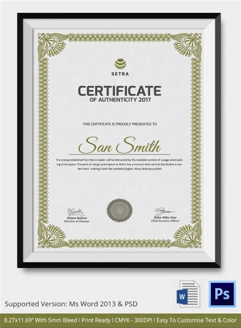 Certificate Of Authenticity Template Best Creative Template Design