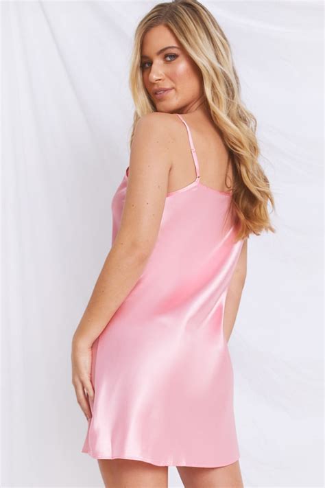 Pink Satin Nightie And Robe Set In The Style Usa