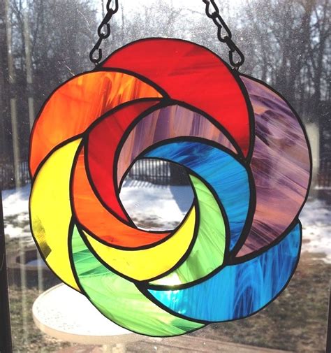 Handmade Rainbow Geometric Abstract Stained Glass Suncatcher Art